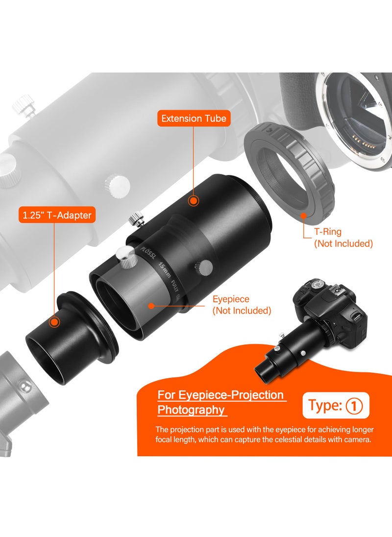 Astromania Astromania 1.25" Extendable Camera Adapter - for Either Prime-Focus Or Eyepiece-Projection Astrophotography with Refractors or Reflector Telescopes - Threaded for Standard 1.25inch Astronomy Filters  - Image 3