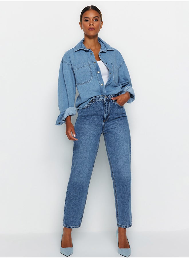 trendyol Blue High Waist Mom Jeans TWOAW24JE00076  - Image 1