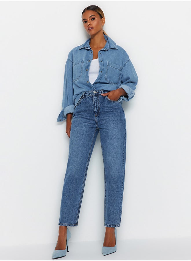 trendyol Blue High Waist Mom Jeans TWOAW24JE00076  - Image 3