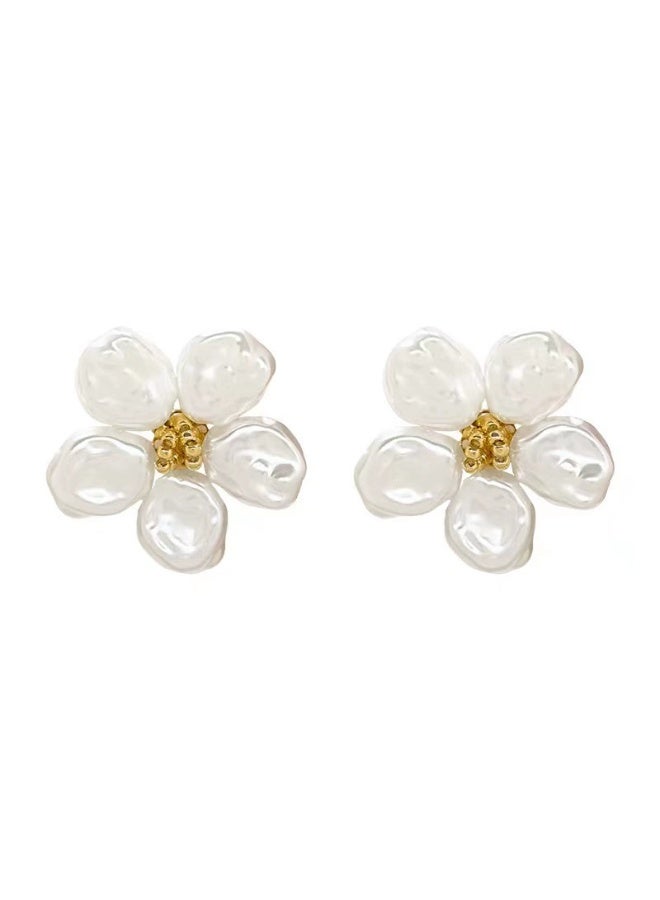 Goolsky Baroque Pearl Flower Earrings for Women – Chic Designer Floral Studs, Elegant Small Fresh Jewelry, Baroque Pearl Floral Design, Daily Wear/Parties - Image 2