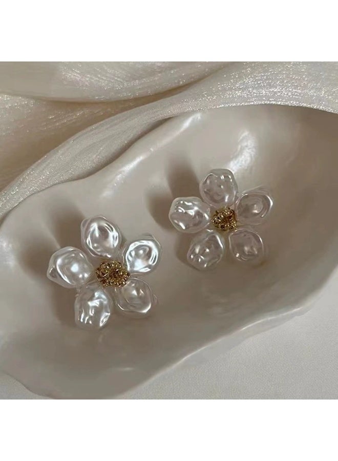 Goolsky Baroque Pearl Flower Earrings for Women – Chic Designer Floral Studs, Elegant Small Fresh Jewelry, Baroque Pearl Floral Design, Daily Wear/Parties - Image 1