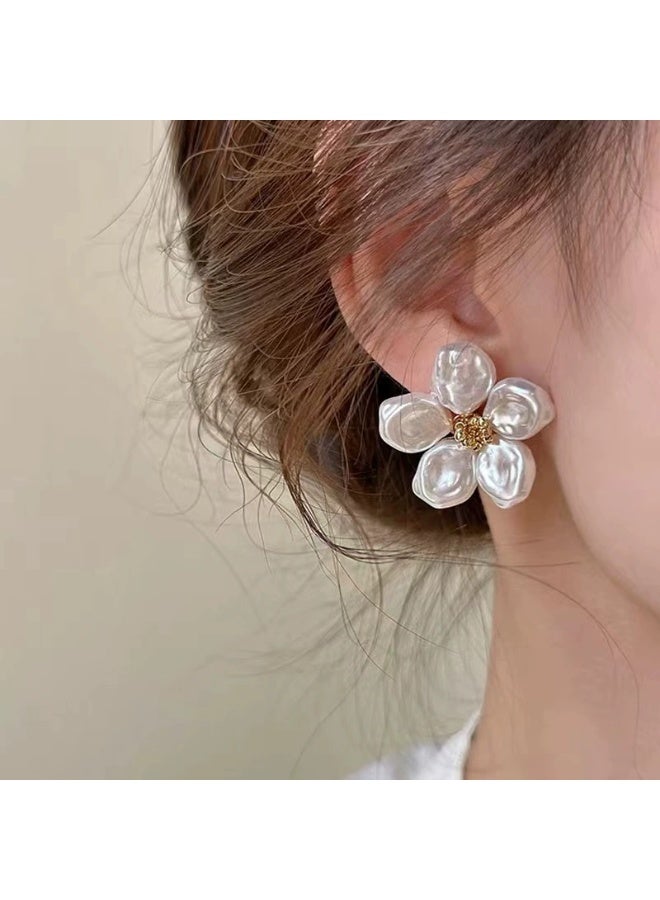 Goolsky Baroque Pearl Flower Earrings for Women – Chic Designer Floral Studs, Elegant Small Fresh Jewelry, Baroque Pearl Floral Design, Daily Wear/Parties - Image 5