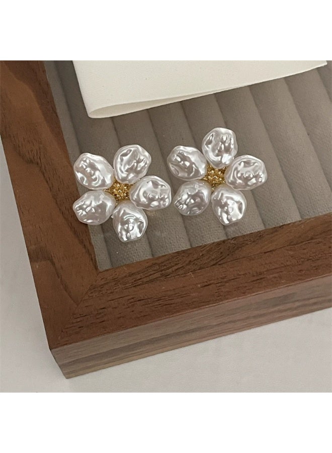 Goolsky Baroque Pearl Flower Earrings for Women – Chic Designer Floral Studs, Elegant Small Fresh Jewelry, Baroque Pearl Floral Design, Daily Wear/Parties - Image 3