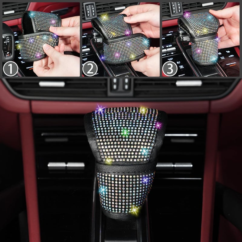 NBTEPEM 8 pcs Bling Car Accessories Set for Women, Steering Wheel Cover, Sparkly Seat Belt Covers, Bling Gear Shift Cover, Universal Fit Most Cars (Multicolor Diamond) - Image 4
