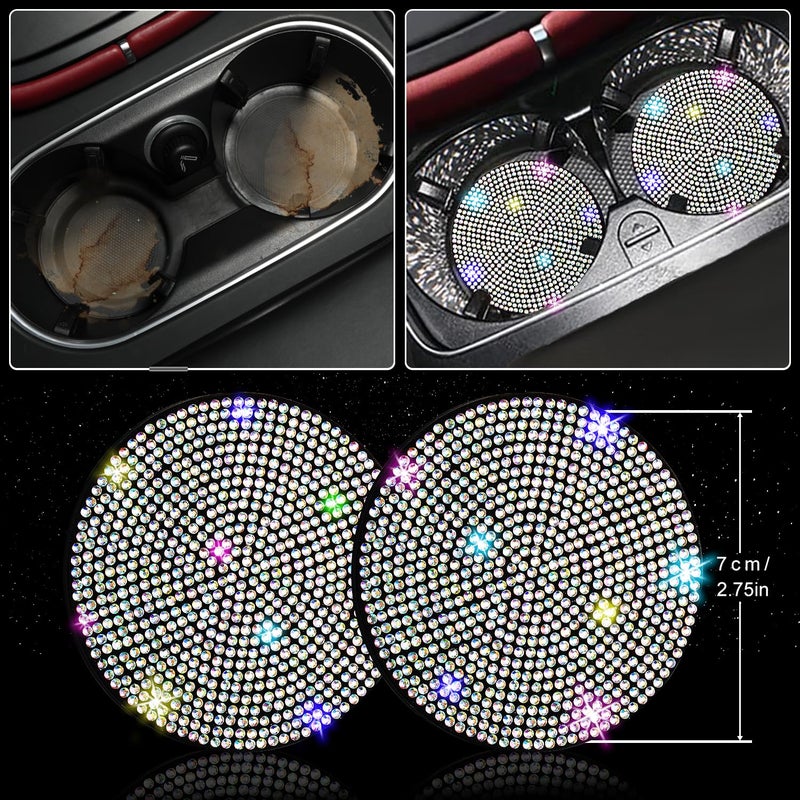 NBTEPEM 8 pcs Bling Car Accessories Set for Women, Steering Wheel Cover, Sparkly Seat Belt Covers, Bling Gear Shift Cover, Universal Fit Most Cars (Multicolor Diamond) - Image 5