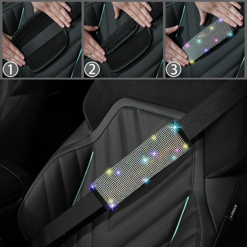 NBTEPEM 8 pcs Bling Car Accessories Set for Women, Steering Wheel Cover, Sparkly Seat Belt Covers, Bling Gear Shift Cover, Universal Fit Most Cars (Multicolor Diamond) - Image 3