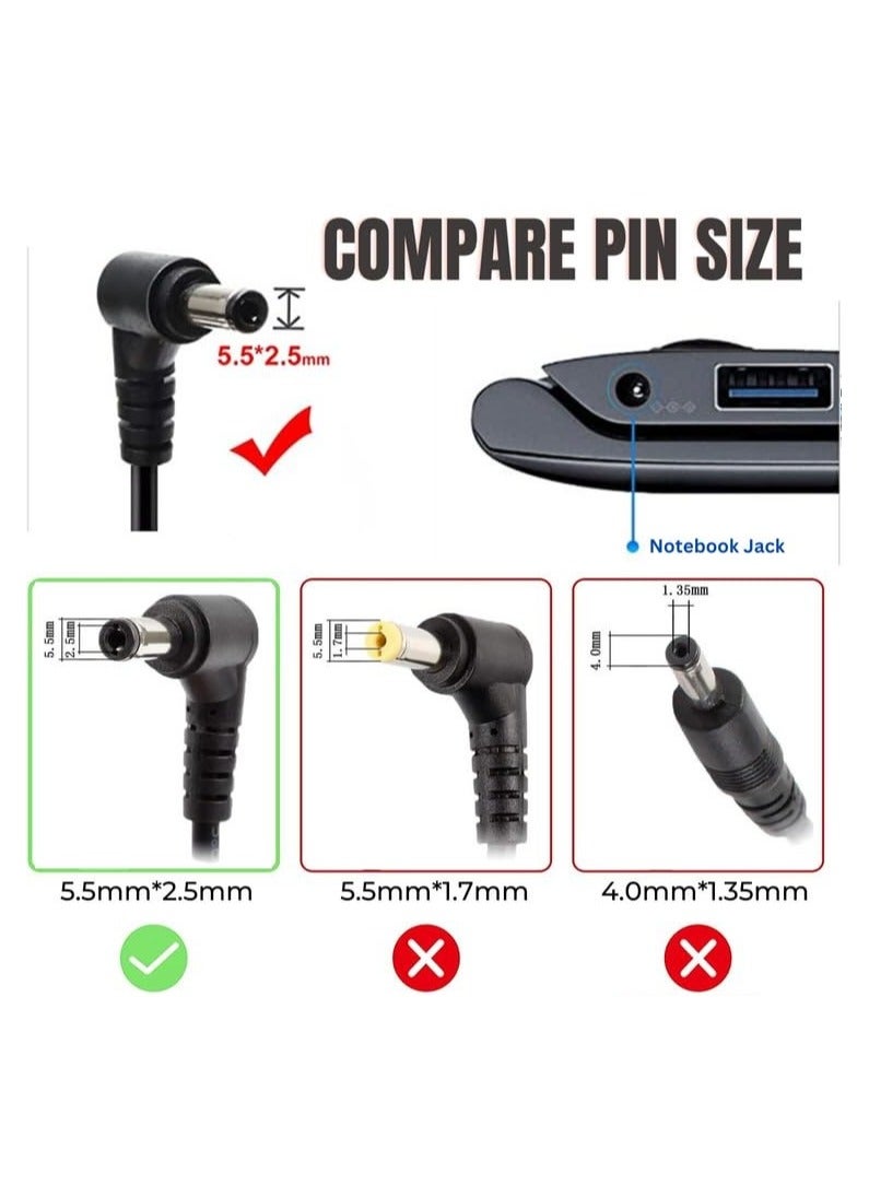 محول طاقة تيار متردد بديل لأجهزة الكمبيوتر المحمول بقوة 65 وات لأجهزة Asus وLenovo وToshiba وAcer طراز UL30A-QX130X / 19 فولت 3.42 أمبير (5.5 مم × 2.5 مم) - Image 5