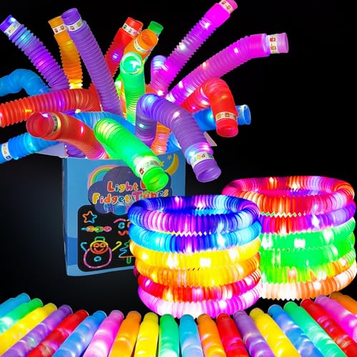 OceanWings 24PC Lights up Pop Tube Set for Kids AdultsEaster Decor Basket Stuffers Glow Sticks Stretchy Tube Fidget Toys for Classroom Prizes Birthday Concert Glow in the Dark Party Supplies Favor for Boy Girl - Image 1