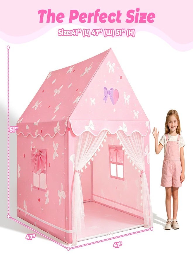 RONGFA Large Kids Tent Playhouse with Basic Mat, Star Lights, Flags and Tote Bags, Play Tent for Indoor & Outdoor, Washable Teepee Tent for Boys & Girls, Kids Play House for Toddler (Pink with Mat) - Image 4
