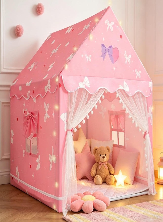 RONGFA Large Kids Tent Playhouse with Basic Mat, Star Lights, Flags and Tote Bags, Play Tent for Indoor & Outdoor, Washable Teepee Tent for Boys & Girls, Kids Play House for Toddler (Pink with Mat) - Image 2