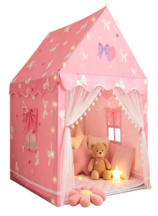 RONGFA Large Kids Tent Playhouse with Basic Mat, Star Lights, Flags and Tote Bags, Play Tent for Indoor & Outdoor, Washable Teepee Tent for Boys & Girls, Kids Play House for Toddler (Pink with Mat) - Image 1