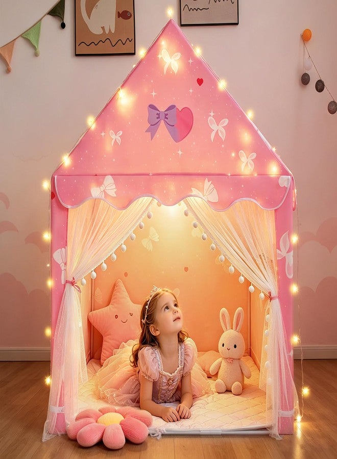 RONGFA Large Kids Tent Playhouse with Basic Mat, Star Lights, Flags and Tote Bags, Play Tent for Indoor & Outdoor, Washable Teepee Tent for Boys & Girls, Kids Play House for Toddler (Pink with Mat) - Image 3