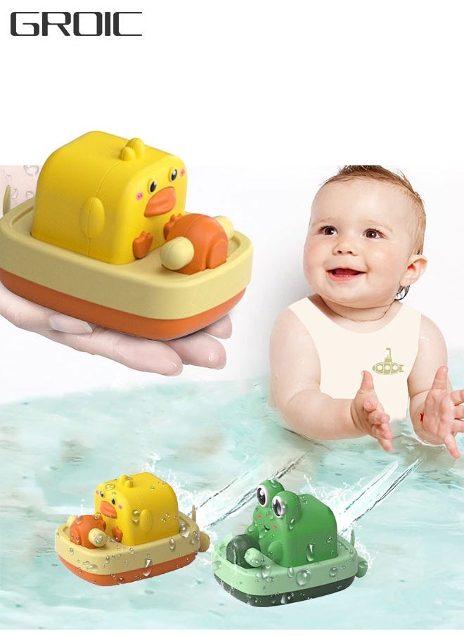 GROIC - 2 Pcs Baby Bath Toys, Little Yellow Duck and Green Frog Captain Playing Water Toys, Cute Cartoon Animal Clockwork Floating Bathtub Toys - Image 1