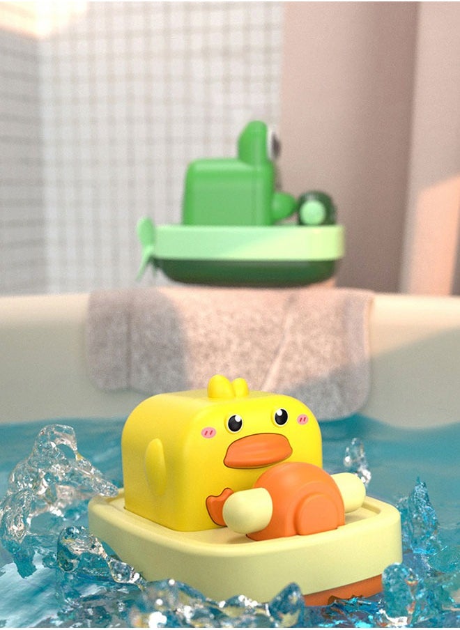 GROIC - 2 Pcs Baby Bath Toys, Little Yellow Duck and Green Frog Captain Playing Water Toys, Cute Cartoon Animal Clockwork Floating Bathtub Toys - Image 1
