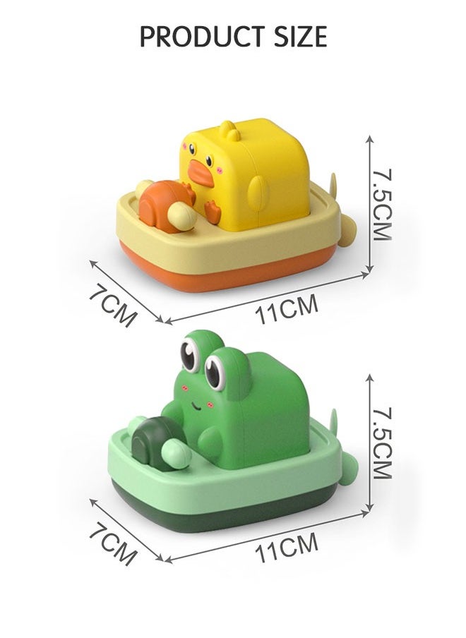 GROIC - 2 Pcs Baby Bath Toys, Little Yellow Duck and Green Frog Captain Playing Water Toys, Cute Cartoon Animal Clockwork Floating Bathtub Toys - Image 1