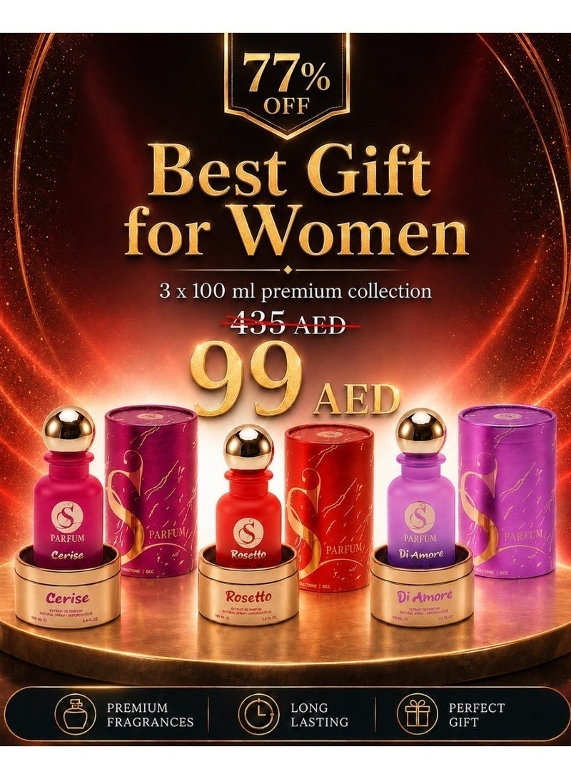 S-Parfum 3-Piece EDP Perfume Bundle 3 x 100ml Cerise, Rosetto &  Di Amore