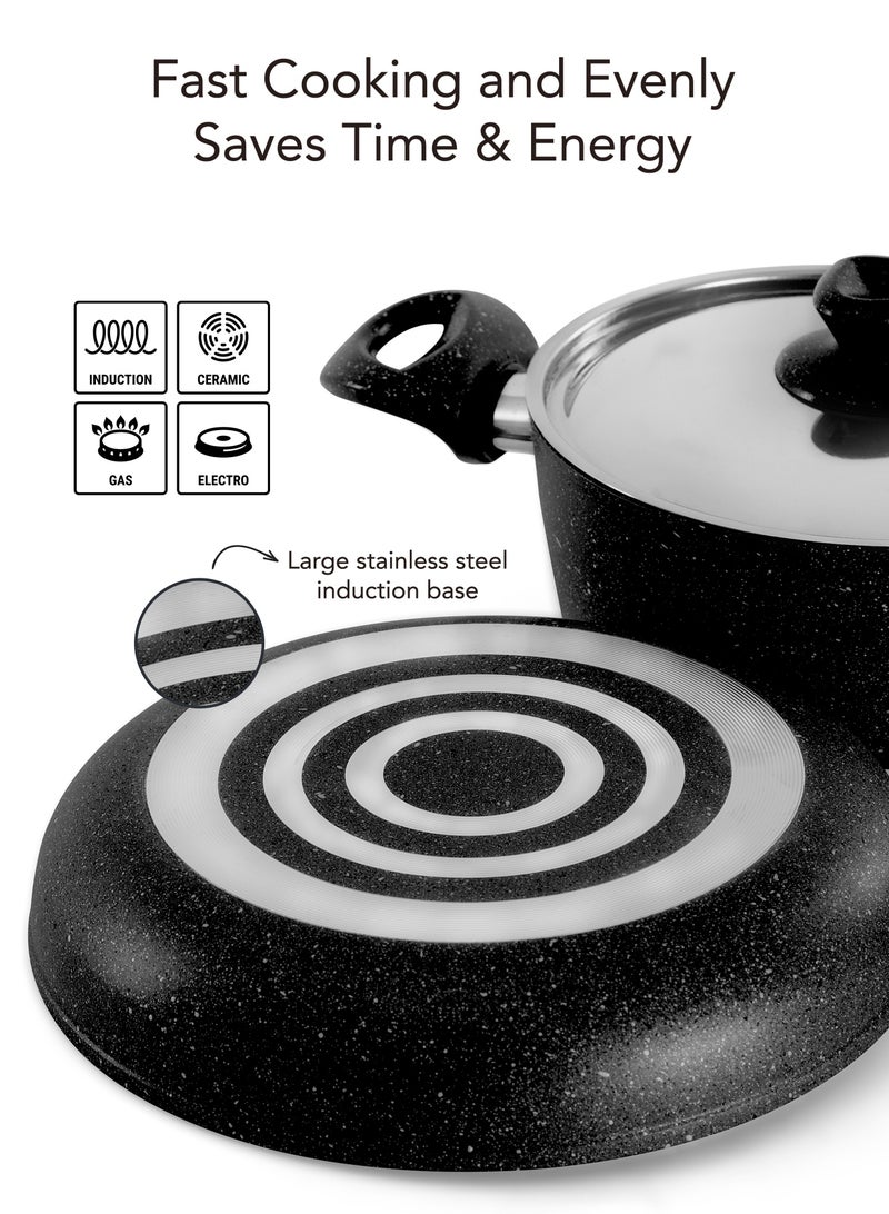 Grandi Titanium 10-Piece Set, Granite Coated Pots And Pans Cookware Set With Non-Stick Surfaces, Bakelite Handles,  Stainless Steel Lids, PFOA Free - Black - Image 2