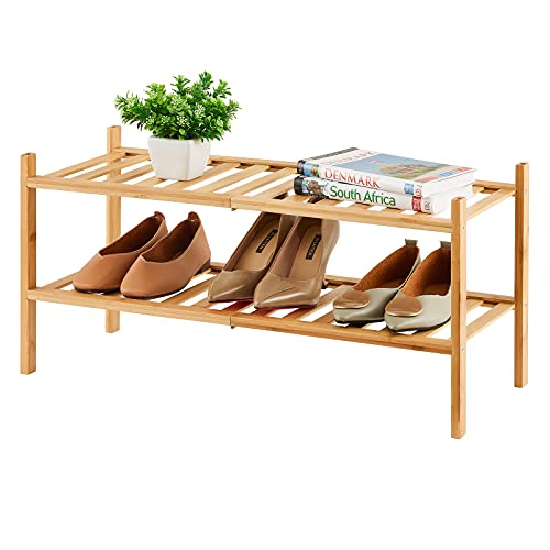 viewcare 2-Tier Bamboo Shoe Rack for Entryway, Bamboo Wood Shoe Organizer for Hallway Closet, Free Standing Shoe Racks for Indoor Outdoor - Image 1