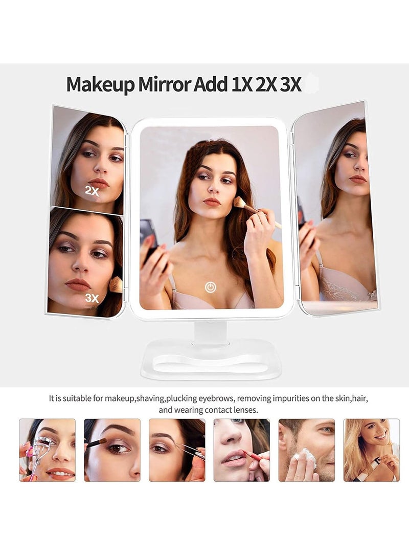 ELTRAZONE Makeup Mirror Vanity with Lights – 68 LED Trifold Mirror, 3 Color Lighting Modes, 1x/2x/3x Magnification, Touch Control Design, Portable High Definition Lighted Cosmetic Mirror, Perfect for Home  Travel (White) - Image 4