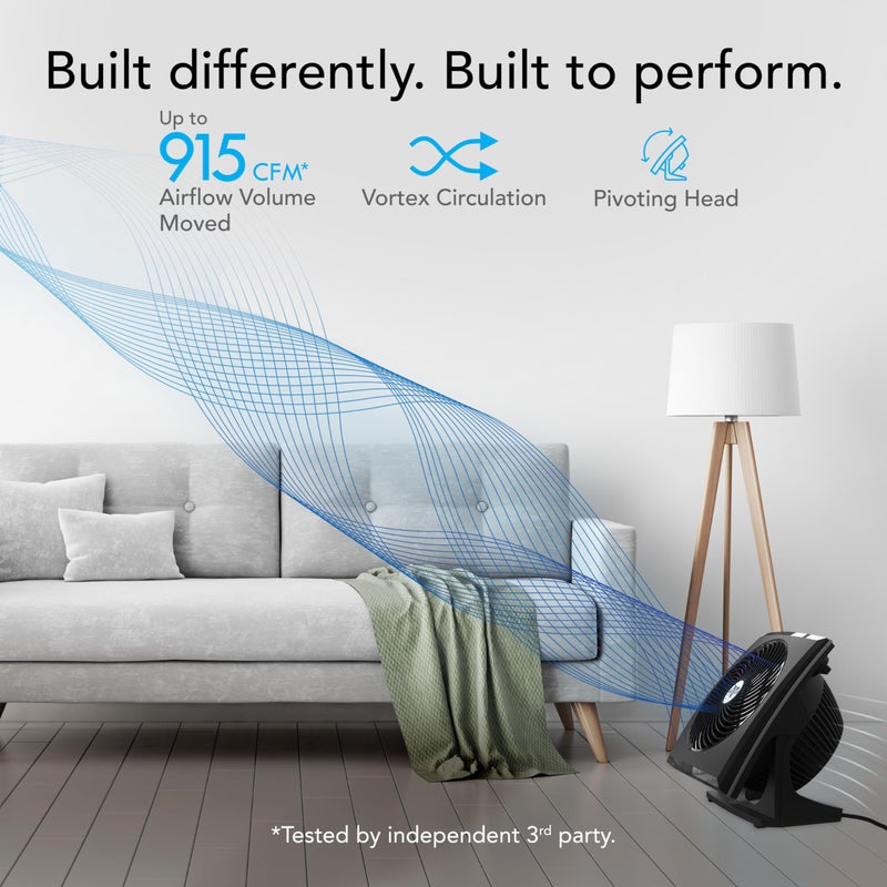 Vornado 673T Whole Room Air Circulator Fan with Pivoting Head, 3 Speed Settings, Adjustable Tilt, Manual Control, Signature Vortex Action, Deep Pitched Fan Blades, Powerful Airflow, Black - Image 2