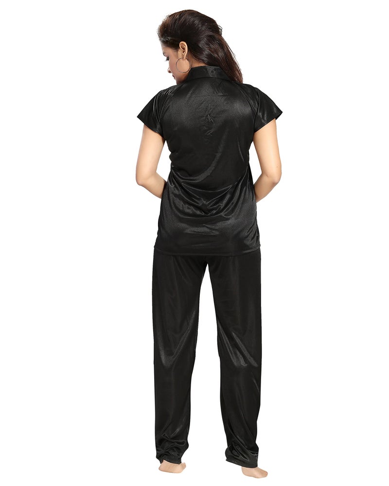 Fabme Women's Plain Satin Night Suit (Shirt and Pyjama) (Black) (Size - XX-Large || Bust 42") - Image 5
