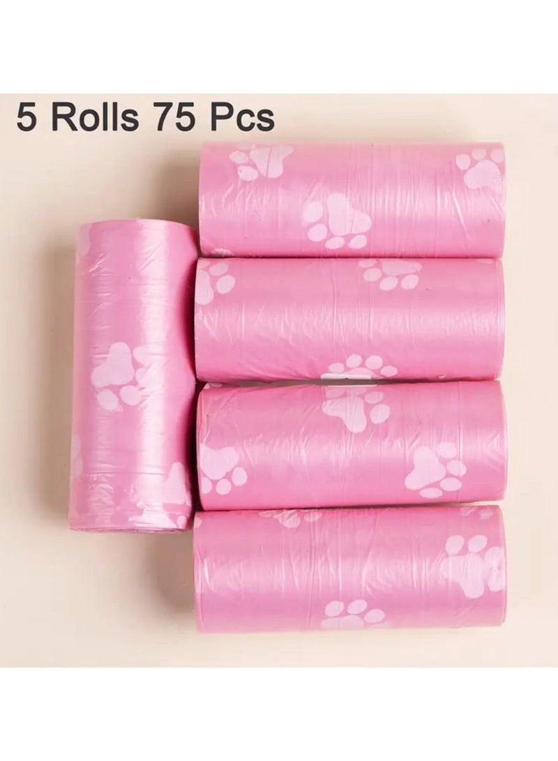 كلين ويف 75 - أكياس فضلات الكلاب الوردية المانعة للتسرب – 75 قطعة (5 لفات) بطباعة مخالب، قوية وسهلة القطع، تتحمل حتى 2 كجم لتنظيف مثالي أثناء المشي - Image 2