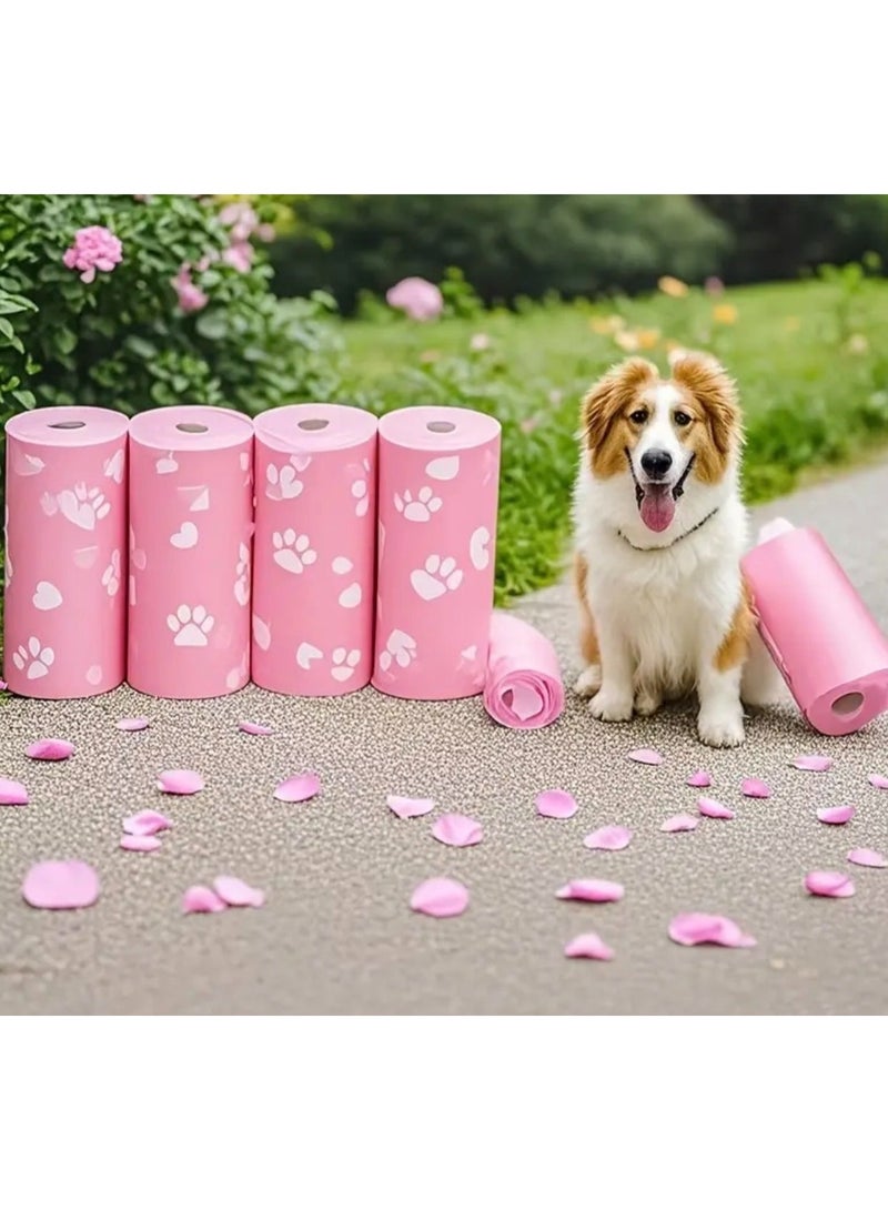 كلين ويف 75 - أكياس فضلات الكلاب الوردية المانعة للتسرب – 75 قطعة (5 لفات) بطباعة مخالب، قوية وسهلة القطع، تتحمل حتى 2 كجم لتنظيف مثالي أثناء المشي - Image 1