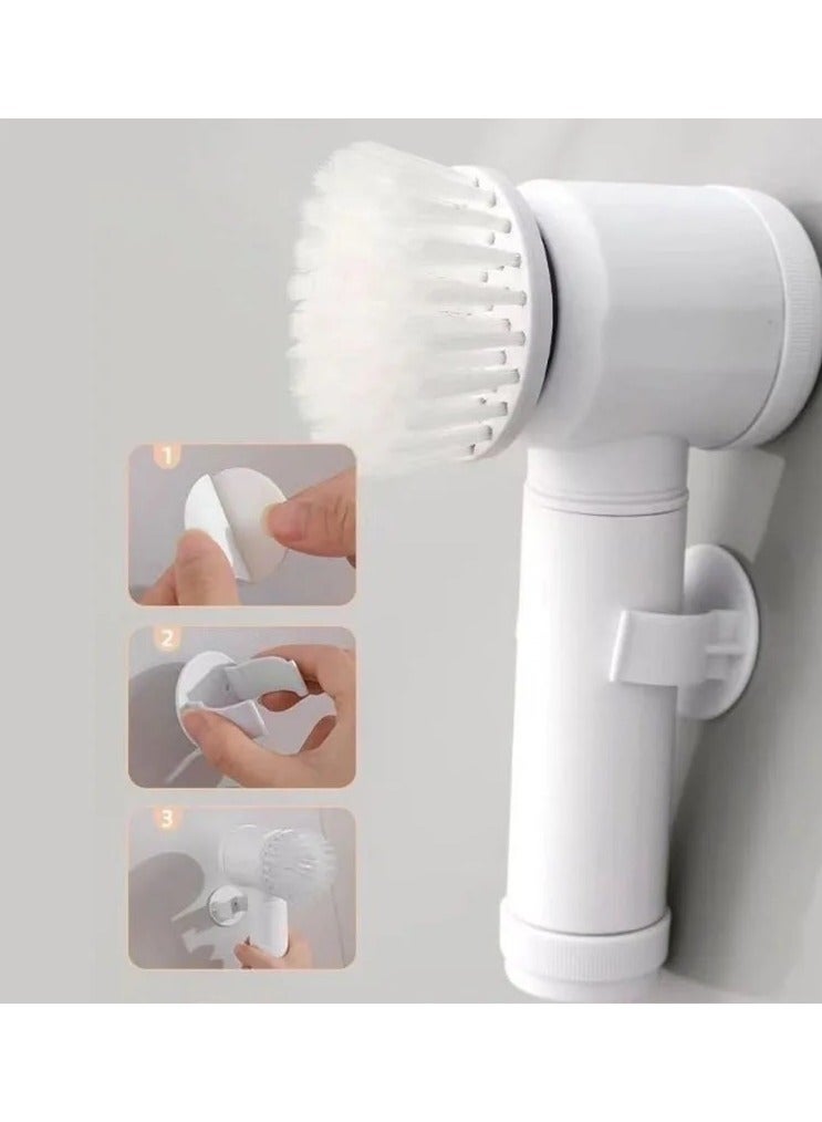 Magic Brush Electric Cordless Handheld Spin Scrubber, USB Rechargeable Magic Brush with Sponge, Steel Wool, and Scouring Pad – Multifunctional Cleaning Tool for Kitchen, Bathroom, Home, and Shoes (White) - Image 3