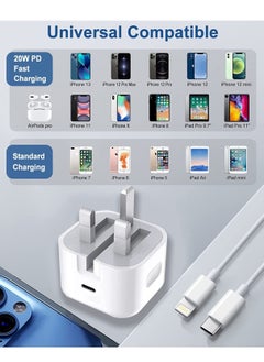 ELTRAZONE iPhone Fast Charger Plug & Cable 2M, [Apple MFi Certified] 20W USB-C Charger Power Adapter w/ USB-C to Lightning Cable for iPhone 13/12/SE/11/XS/XR/X/8, iPad, AirPods – White  - Image 3
