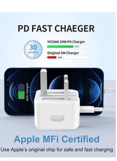 ELTRAZONE iPhone Fast Charger Plug & Cable 2M, [Apple MFi Certified] 20W USB-C Charger Power Adapter w/ USB-C to Lightning Cable for iPhone 13/12/SE/11/XS/XR/X/8, iPad, AirPods – White  - Image 4