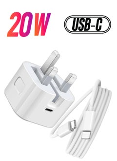 ELTRAZONE iPhone Fast Charger Plug & Cable 2M, [Apple MFi Certified] 20W USB-C Charger Power Adapter w/ USB-C to Lightning Cable for iPhone 13/12/SE/11/XS/XR/X/8, iPad, AirPods – White  - Image 1