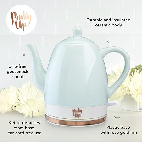 Pinky Up Noelle 1.5 L Ceramic Gooseneck Spout Electric Tea Kettle with Temperature Control - Cordless Design for Boiling Water Pot, Mint, Rose Gold - Image 2