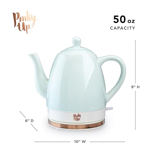 Pinky Up Noelle 1.5 L Ceramic Gooseneck Spout Electric Tea Kettle with Temperature Control - Cordless Design for Boiling Water Pot, Mint, Rose Gold - Image 3