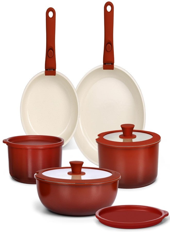 GIPP 11PCS Ceramic Pots and Pans Set Non Stick, Nonstick Cookware Set Detachable Handle, Red Black Gradien Pots and Pans Induction Kitchen Cooking Sets, RV Cookware Sets for All Stoves - Image 1