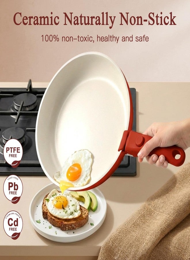 GIPP 11PCS Ceramic Pots and Pans Set Non Stick, Nonstick Cookware Set Detachable Handle, Red Black Gradien Pots and Pans Induction Kitchen Cooking Sets, RV Cookware Sets for All Stoves - Image 5