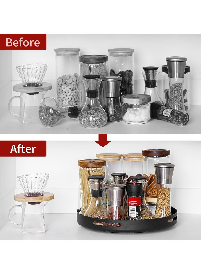 Lazy Susan Organizer, 12'' Metal Revolving Spice Rack, 360 Degree Rotatable Rack Stand for Kitchen Cabinet Countertop Pantry Storage Bathroom Black
