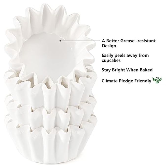 Caperci Heavy Duty White Mini Cupcake Liners 200 Counts Grease-Resistant Paper Muffin Baking Cups, Odorless, No Muffin Pan Needed, Easily Peels (White) - Image 3