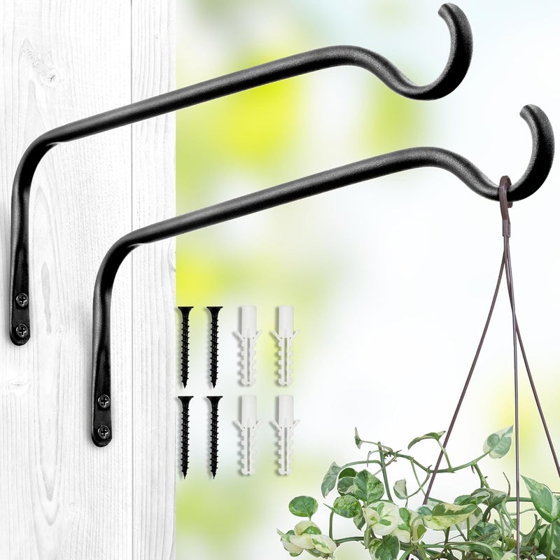 Lifyzoon Durable Plant Hangers Brackets: 2 Pack 12 Inch Outdoor Metal Hanging Plant Brackets - Rustproof Wall Hooks for Hanging Flower Basket Bird Feeders Wind Chimes and Lanterns - Image 1