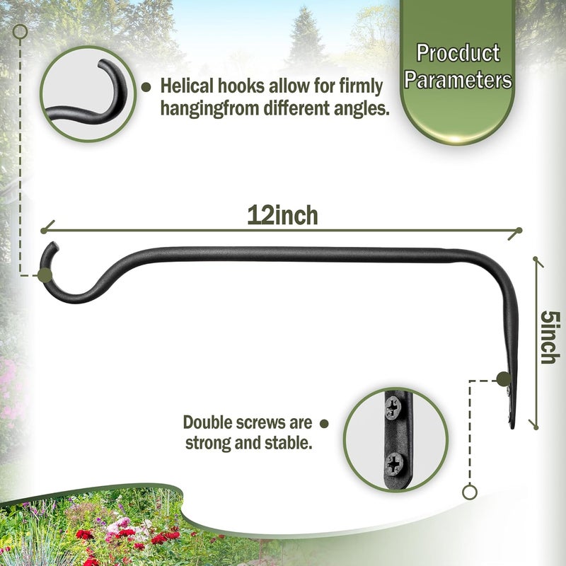 Lifyzoon Durable Plant Hangers Brackets: 2 Pack 12 Inch Outdoor Metal Hanging Plant Brackets - Rustproof Wall Hooks for Hanging Flower Basket Bird Feeders Wind Chimes and Lanterns - Image 4