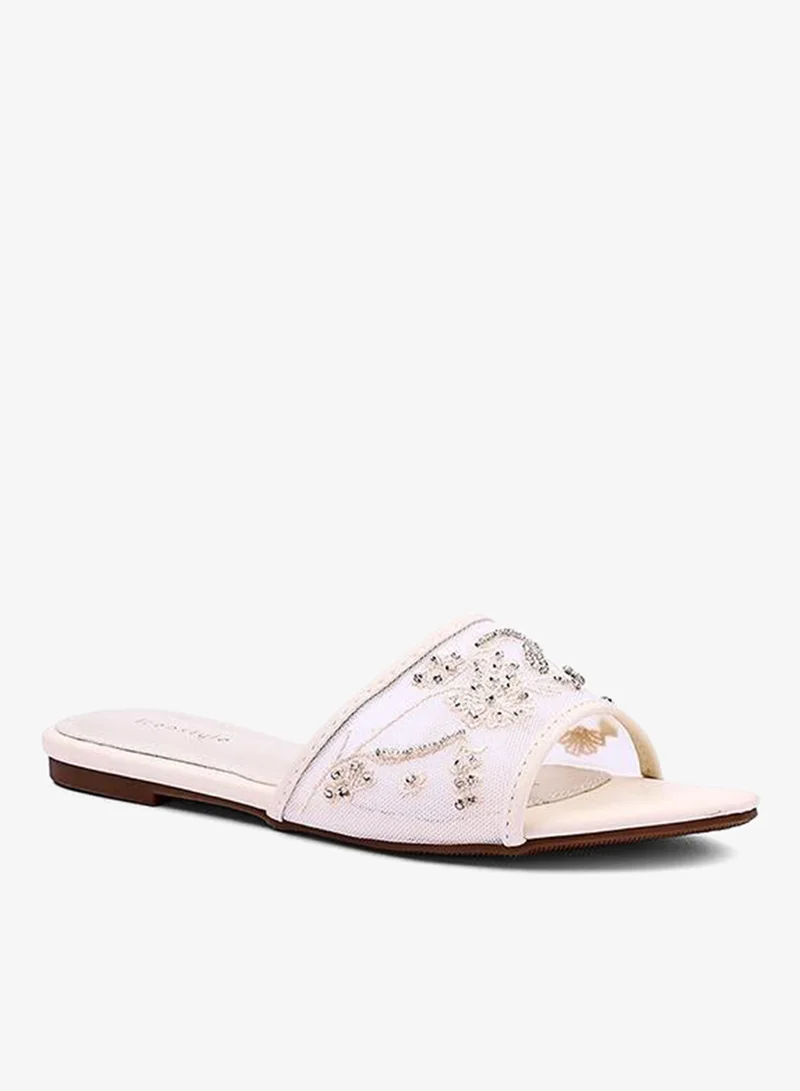 IconStyle Womens floral embroidered slide sandals