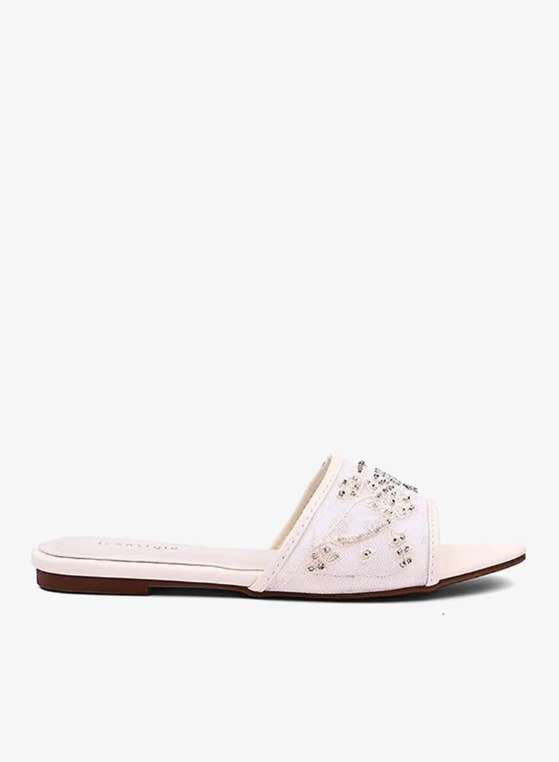 IconStyle Womens floral embroidered slide sandals