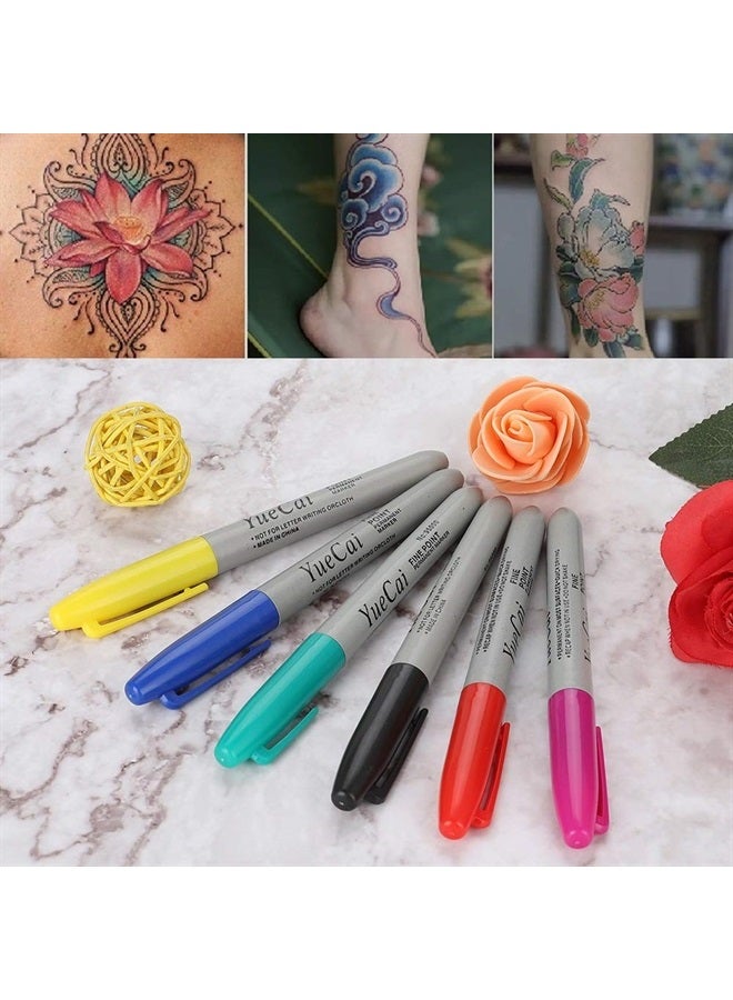 Ejoyous Tattoo Marker Pen, 6Pcs Temporary Tattoo Piercing Skin Marking Positioning Pen Body Makeup Art Beauty Supply Tool for Women and Men  - Image 2