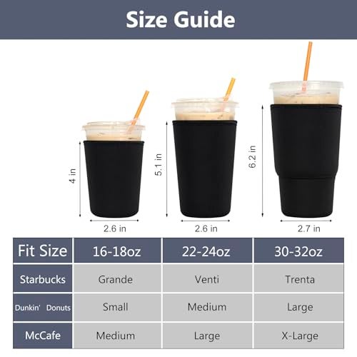 Xumbtvs 3 Pack Reusable Iced Coffee Sleeves - Xumbtvs Insulator Sleeve for Cold Beverages, Neoprene Coffee Cup Holder (Black) - Image 2