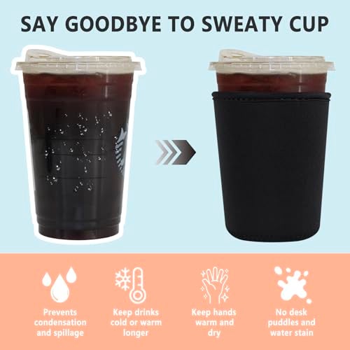 Xumbtvs 3 Pack Reusable Iced Coffee Sleeves - Xumbtvs Insulator Sleeve for Cold Beverages, Neoprene Coffee Cup Holder (Black) - Image 4