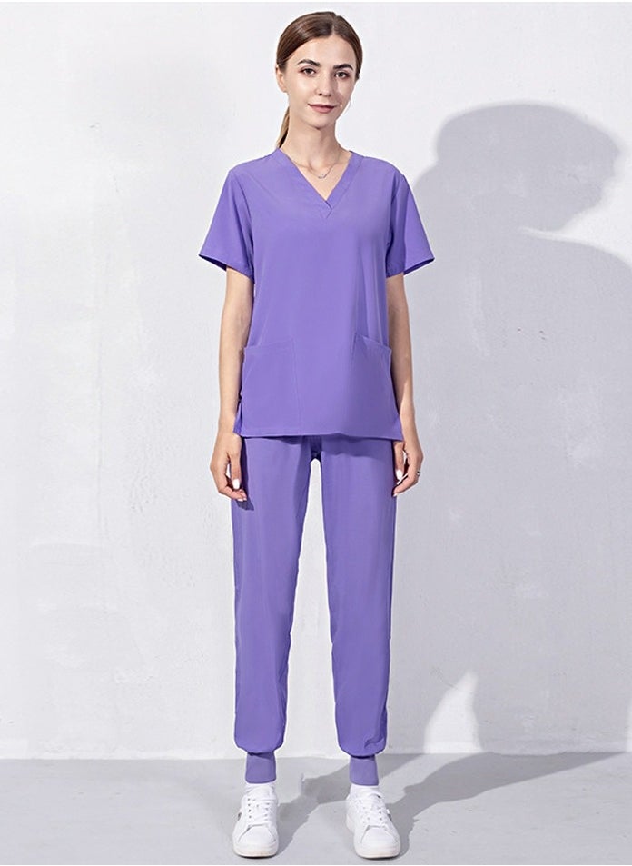 Loquat Medical Uniform Scrubs Set V-Neck Top and Loose Jogger Pants Suit Purple  - Image 1