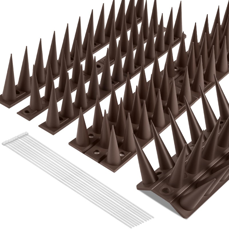 OFFCUP Anti Pigeon Spike, 1.8 m Plastic Bird Spikes with 10 Cable Ties for Roofing Rims Balconies, Outdoor Terraces Brown - Image 1