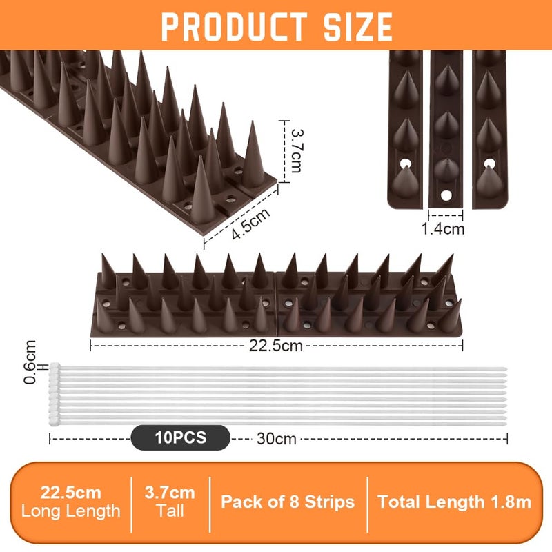 OFFCUP Anti Pigeon Spike, 1.8 m Plastic Bird Spikes with 10 Cable Ties for Roofing Rims Balconies, Outdoor Terraces Brown - Image 2