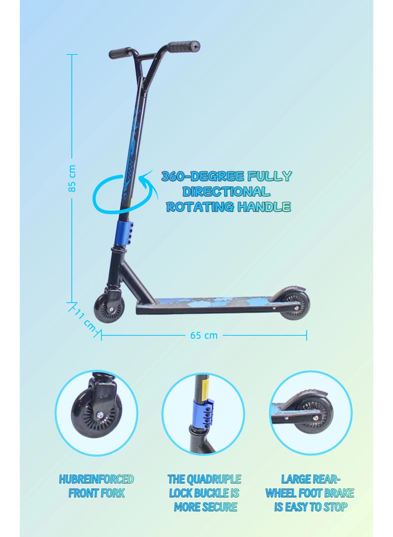 إيزي فيتشور سكوتر EASY FUTURE Stunt Scooter للحركات البهلوانية - سكوتر احترافي ثنائي العجلات بعجلات 110 مم، وسطح من الألومنيوم مع شريط قبضة، وقضبان عريضة على شكل حرف T، وفرامل فولاذية، ودوران 360 درجة، مثالي للمبتدئين والمتوسطين - Image 2