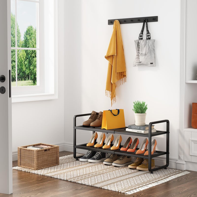 SNTD Shoe Rack - Expandable Shoe Organizer for Closet, Adjustable Metal Shoe Shelf Storage, Stackable Long Shoe Stand Holder for Garage, Entryway, Door Entrance (Black, 2-Tier) - Image 2