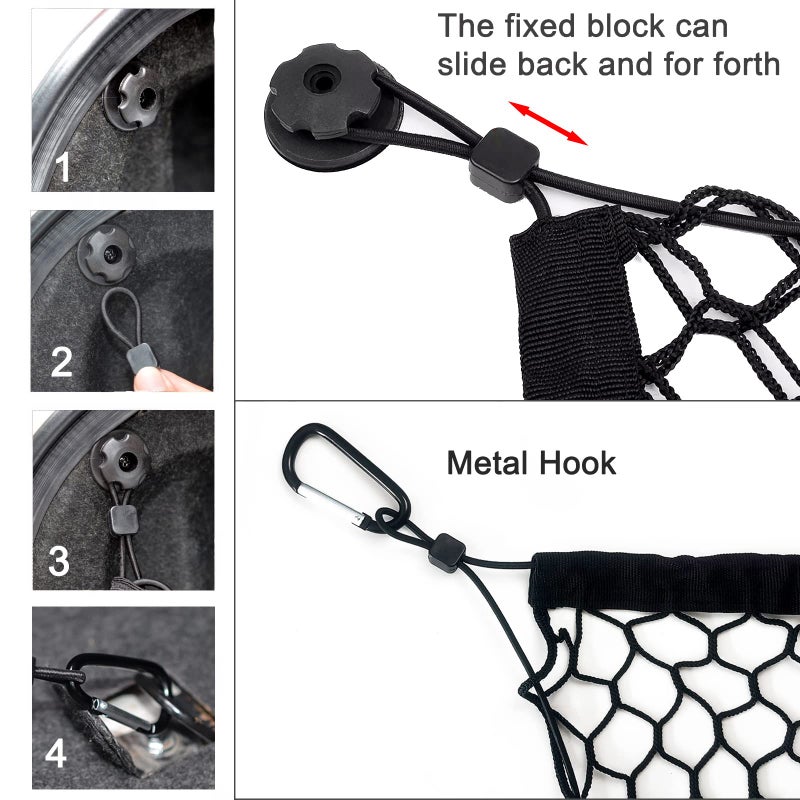 BAILALIBO Cargo Net Stretchable, Adjustable Elastic Trunk Mesh Nets with Metal Hook Universal for SUV, Jeep, Trucks, Car Exterior Accessories for Secure Storage (35.4x15.8 inch) - Image 3